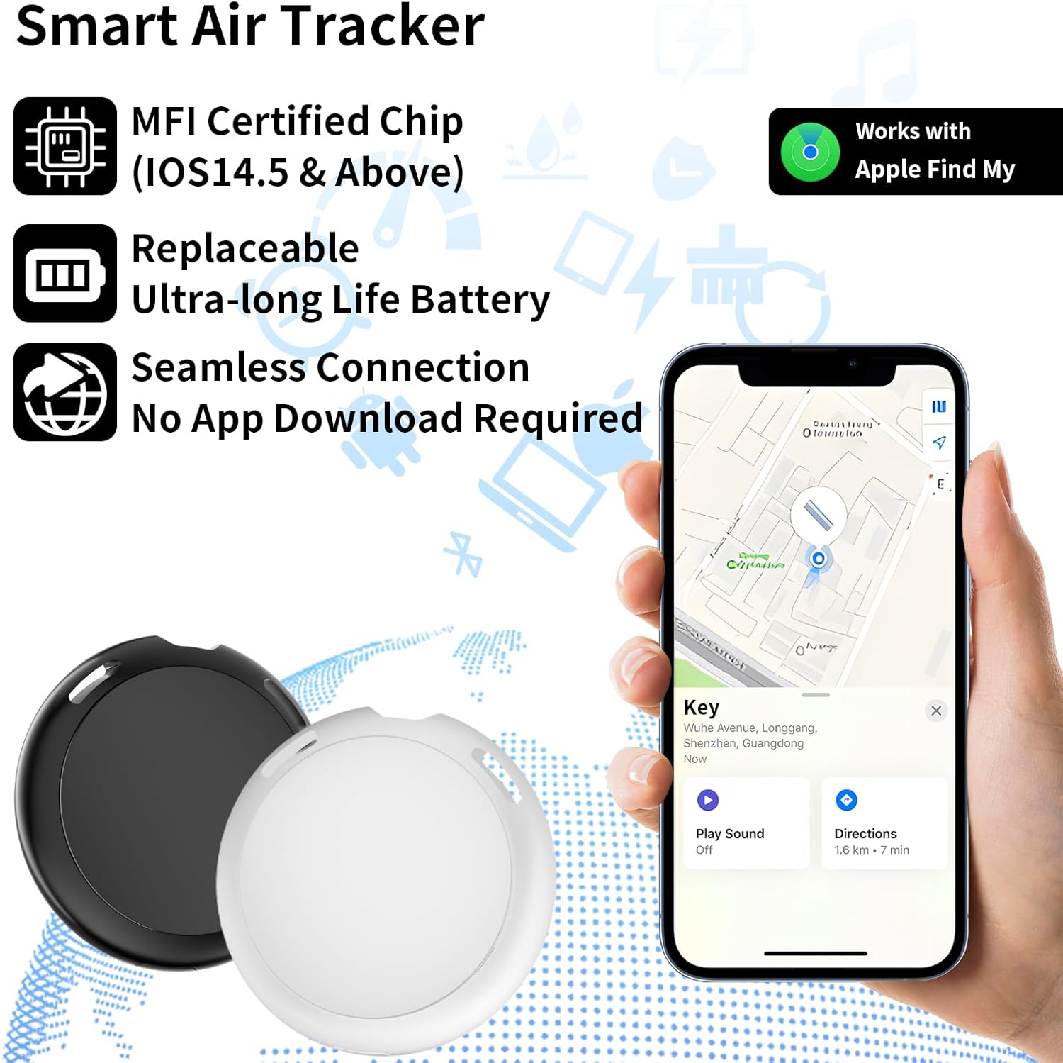 2 Pack GPS Tracker for Vehicles Work with Find My (iOS Only) Real Time Mini Car Air Tracker Tag Global Coverage Hidden Car Locator Tracking Device No Monthly Fee or Subscription No SIM Card Required