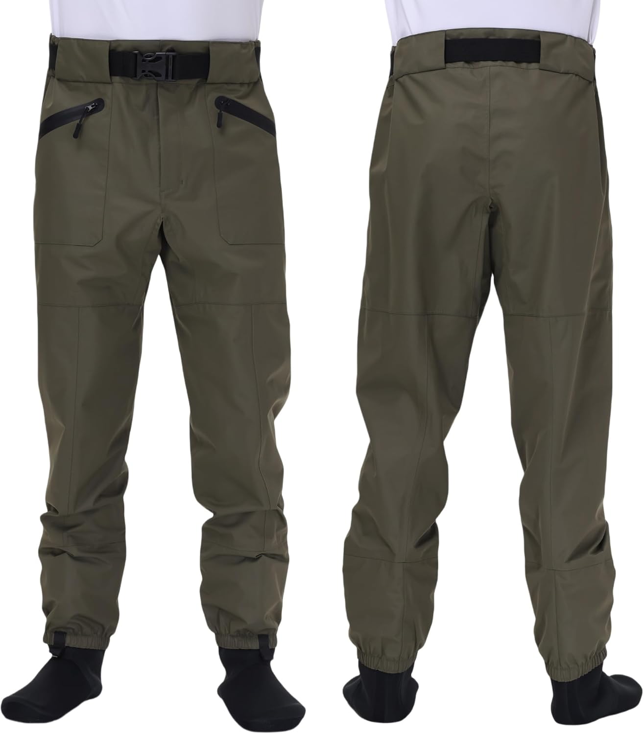 Fishing Waders for Men and Women,Wading Pants with Neoprene Stocking Foot,Fishing Waist Waders Pants with Pockets